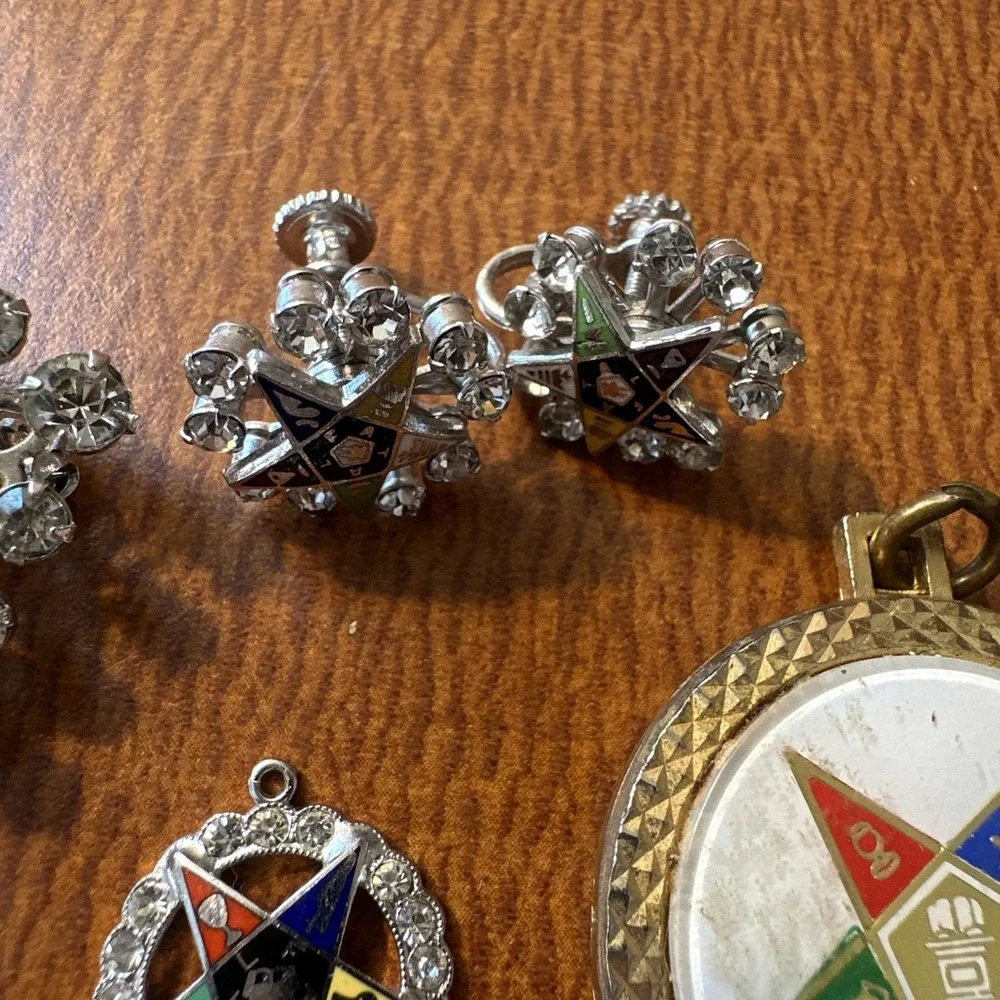 Diamond Rhinestones Order o/t Eastern Star Vintage Brooch, Pendants, Earrings